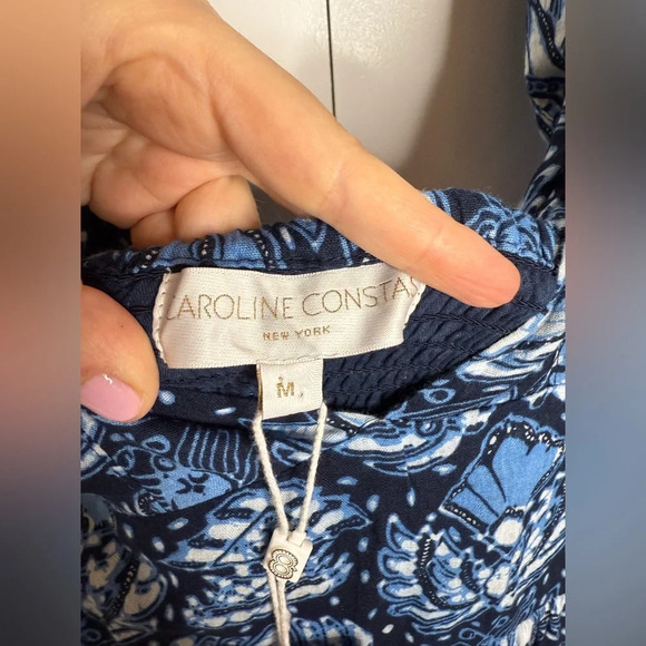 Caroline Constas Blue Dahlia Navy Print Midi Dress - Size Medium NWT - Picture 4 of 11